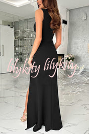 Height of Fame V-neck Ruched Slit Maxi Dress