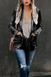 Long Sleeve Sequined Lapel Blazer