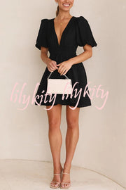 Feeling Dreamy Puff Sleeve Elastic Waist Mini Dress