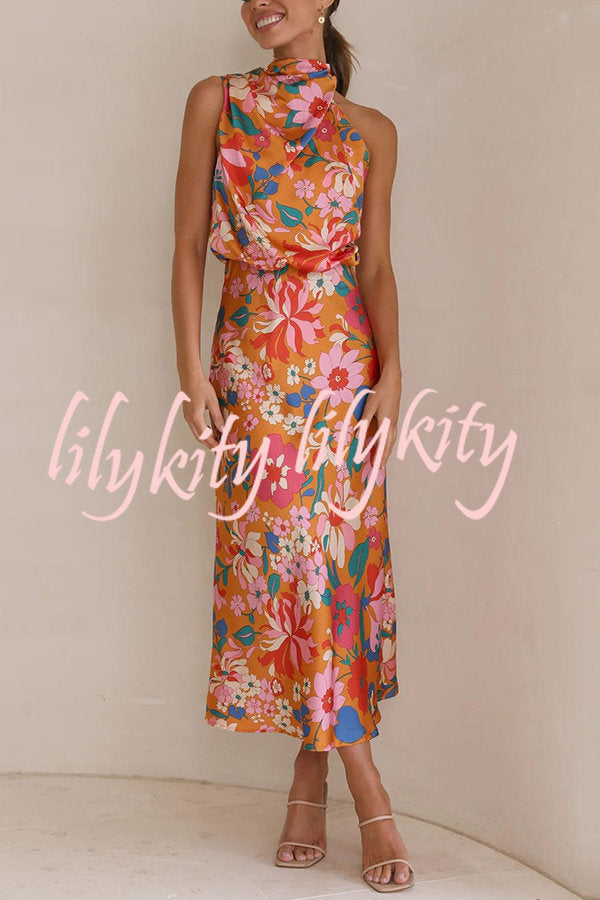 Fascinating Day Floral Halter Neck Elastic Waist Maxi Dress