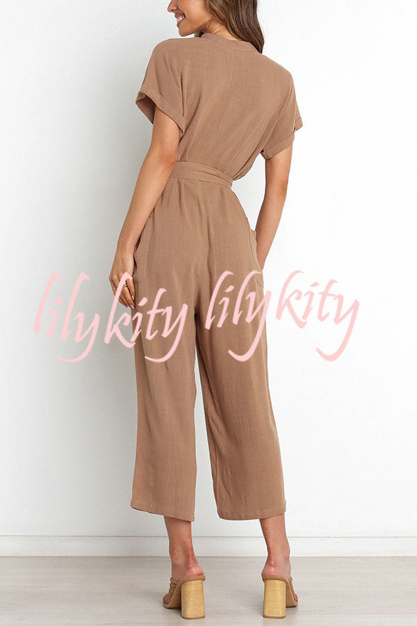 Something about Her Pocketed Button Straight Leg Jumpsuit