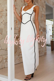 In The Heads Turn Line Trim Bodycon Stretch Maxi Dress